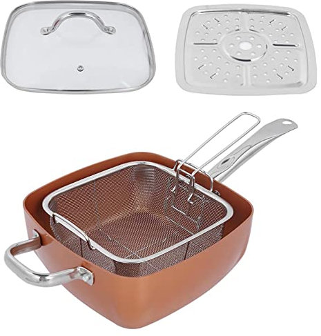KIMISS Padella 4 Pezzi, Padella in Pezzi in Rame Antiaderente Pentole Set di Pentole in Acciaio Inossidabile Pentola a Vapore Pentola Quadrata Vetro Alluminio Antiaderente Set in Rame Antiaderente