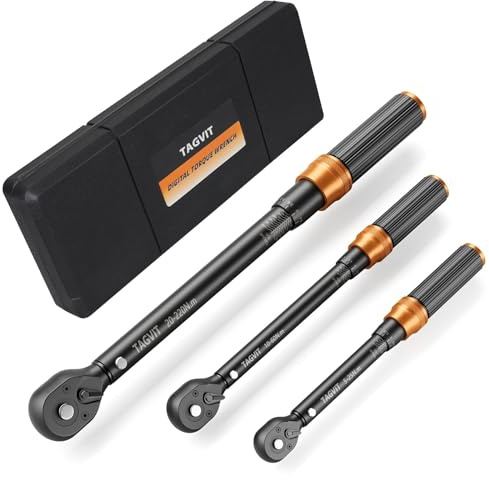 TAGVIT Clé Dynamométrique 1/4 & 3/8 & 1/2, Clé Dynamométrique 5-25Nm, 10-60Nm, 20-220Nm, Précision ±3% avec 72 Dents Tête à Cliquet Réversible, 3 Pièces Kit D'entretien pour Vélo Moto y Voiture