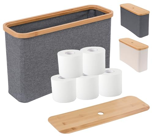 IHOMAGIC 19L Cesta para Papel Higiénico con Tapa, Plegable Almacenaje Papel Higienico, Soporte de Almacenamiento de Papel Higiénico, Organizador Multiusos para Baño, Dormitorio, Gris Claro