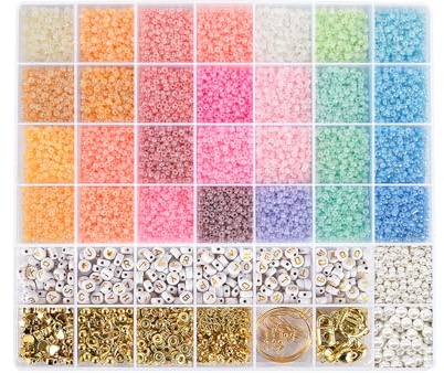 RUBY 28 Bunte Perlen für Armbänder 3mm Perlen Set, Mini Glasperlen mit 200 Buchstaben Selber Machen Armbänder Charm Kit für Freundschaftsarmbänder DIY Armband Schmuckherstellung Kit
