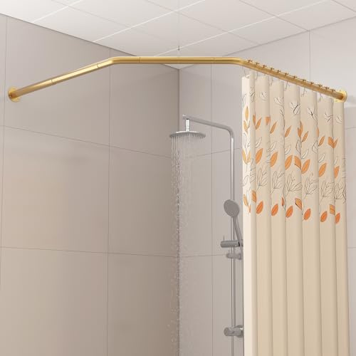 Yampos Eck-Duschvorhangstange in Diamantform, [beide Seiten: 55,9 cm - 88,4 cm, Mitte: 71,1 cm - 111 cm, verstellbare, robuste, abgewinkelte Duschvorhangstange für Badezimmer mit 12 Haken und