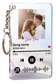 hadefa Porte-clés Spotify personnalisé avec image, porte-clés en acrylique personnalisé avec chanson de musique, cadeaux pour amoureux, famille, anniversaire et anniversaire de mariage, transparent