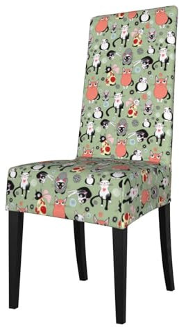TTIGLHOH Stuhlhussen mit schönen Cartoon-Katzen, dehnbar, Esszimmerstuhlhussen für Zuhause, Hotel, Küche