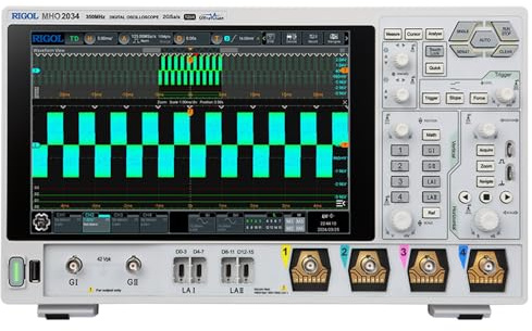 RIGOL Osciloscopio digital MHO2034, 350 MHz, 4 A+16D, resolución de 12 bits, pantalla táctil HD de 10,1 pulgadas, generador de señal integrado