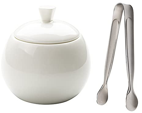 LRFNKCT Sucrier avec couvercle sucrier sucrier en céramique avec couvercle et pinces à cubes de sucre, récipient porte-sucre en porcelaine blanche de 15,5 onces for la maison et la cuisine