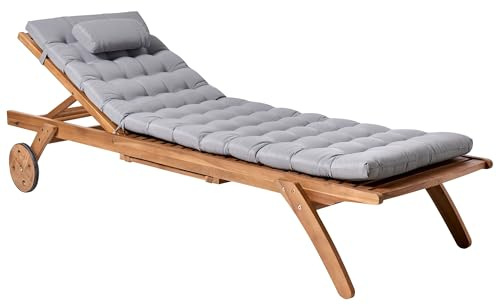 Beliani Gartenliege Akazienholz Hellbraun Auflage hellgrau verstellbar rollbar Cesana