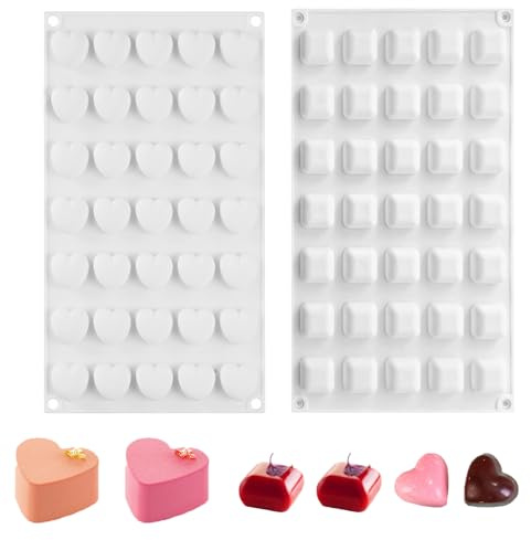 Mlysnd Chocolate Mold, 2 Piece Silicone Chocolate Molds, Easy Release, Perfect for Homemade Holiday, Wedding or Birthday Cakes (Stone, Heart)