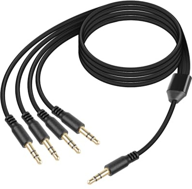 GELRHONR 3 fot 3,5 mm ljudsplitter, 1-kontakt till 4-kontaktkabel, 1/8 aux-Y-splitter för hörlurar, högtalare, telefoner, bärbar dator (1 till 4)