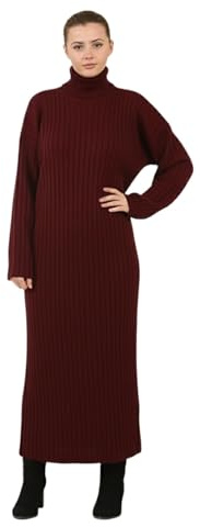 janisramone® Knitted Maxi Dresses for Women UK, High Polo Neck Jumper Dress | Ribbed Knit Fabric, Funnel High Neck, Long Sleeve Maxi Dress, Warm Pullover Design, Soft Feel Winter Knitted Jumper Dress