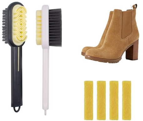 2 cepillos de ante para zapatos con 2 gomas de borrar, cepillo de piel de áspero, cepillo de doble cara, cepillo de cuidado para piel rugosa, nobuck, gamuza, 2 colores