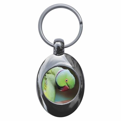 Ozorath Rose-ringed Ring-necked Parakeet Keyring Keychain With Trolley Coin