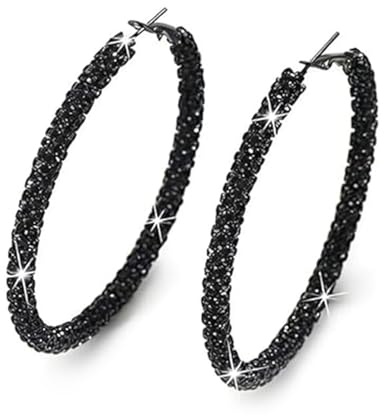 Floruvia Bling Rhinestone Hoop Earrings for Women, Black Cubic Zirconia Huggie Earrings, Trendy Gold Loop Earrings, Aesthetic Party Jewelry Accessories