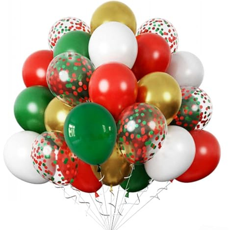 60 Pezzi Palloncini Compleanno e Decorazioni Natalizie - Set di 60 Palloncini Rosso Bianco Verde Oro con Nastri, Kit Addobbi per Feste a Tema, Natale e Party, Festa nazionale spagnola