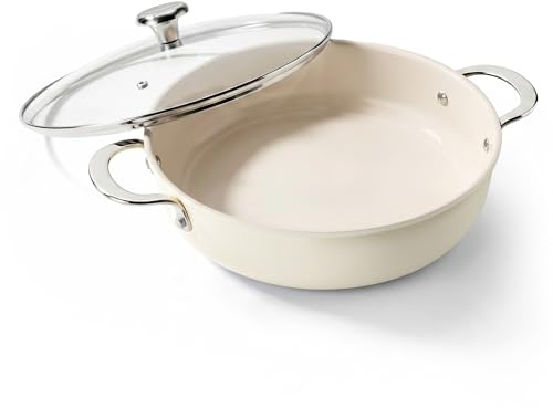 Redchef Schmorpfanne 28cm Hohem Rand - Schmortopf mit Deckel 3,85l, Antihaft Keramikpfanne ohne PFOA/PTFE/PFAS, Induktion Edelstahlgriff, Spülmaschinenfest, für Kochen Braten Schmoren, Beige