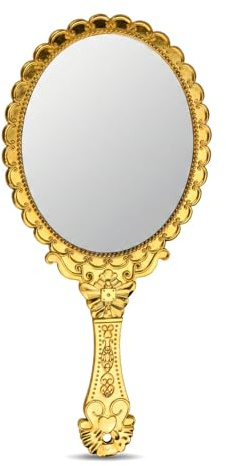 Amexo Miroir Vintage Poche Voyage Main Maquillage Ovale Femmes Beauté (Or)