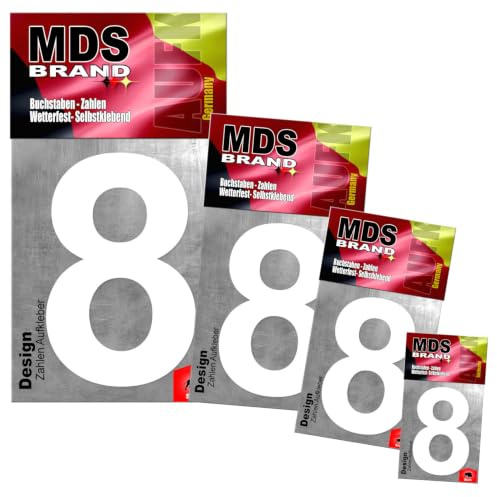 Zahlen Aufkleber | Mega pack | 1x 15cm-10cm-8cm-5cm, Selbstklebende, langlebige Zahlen für Briefkasten, Mülltonne & mehr | Perfekt für Innen & Außenanwendungen (Weiss-8)