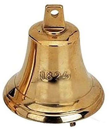 CAMPANA CAMPANELLA GRANDE IN OTTONE 1824 LUCIDATO CON CATENELLA DIAMETRO 120 mm