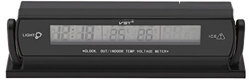 Selbstauto Temperatur Thermometer, 12V 24V 2 in 1 Auto Spannungsmesser Taktgeber Thermometer mit Standplatz, LCD Digitalanzeige