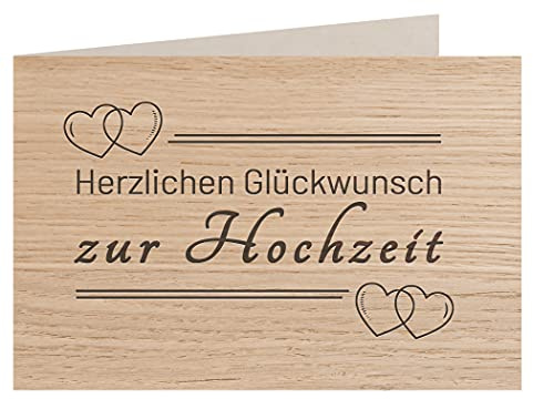 Holzgrußkarte - Hochzeitskarte - 100% handmade in Österreich - Postkarte Glückwunschkarte Geschenkkarte Grußkarte Klappkarte Karte Einladung, Motiv:HERZLICHEN GLÜCKWUNSCH ZUR HOCHZEIT Eiche