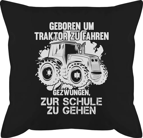 Kissen 50x50 - Traktoren - Geboren um Traktor zu fahren - 50 x 50 cm - Schwarz - traktorkissen geschenke für traktorfans landwirt bauer mit füllung trecker landwirtschaft bauern männerkissen grau
