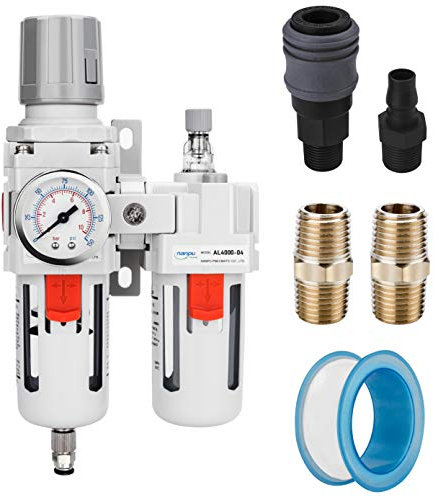 NANPU 3/8 BSPP Aria Compressa Filtro Regolatore Lubrificatore Combo (FRL) Separatore Trappola Acqua/Olio - Manometro (0-10 bar), Tazza in Polietilene, Scarico Semiautomatico, Staffa Metallica