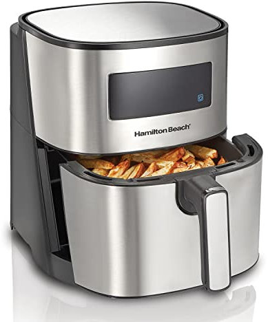 Hamilton Beach - Heißluftfritteuse - 5L XL Fritteuse - Digitale Fritteuse Ohne Fett mit 8 Programmen, Friteuse mit Antihaft-Korb zur leichten Reinigung, 1700W - Heißluftfritteuse Edelstahl (35075-CE)