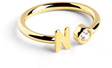 SINGULARU - Anillo Personalizado Letter Diamond Oro - Anillo Ajustable - Plata de Ley 925 con Acabado Baño de Oro de 18 Kt. - Talla Unica - Joyas para Mujer - Hecho en España