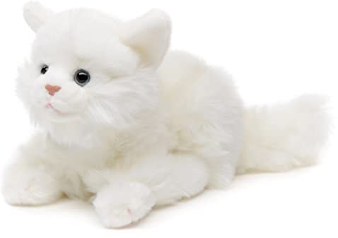 Uni-Toys - Chat Blanc, couché – 20 cm (Longueur) – Chaton en Peluche – Doudou