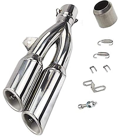 Riloer Motorrad-Auspuff Edelstahlspitze Dual Outlet 51 mm Durchmesser Auspuffrohr-Kit für Gy6-125 Gy6-150 Niaja 250 Cb400 Cbf500 Er-6n Z1000 Yzf-R1