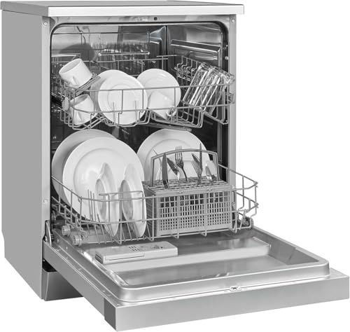 Exquisit® Lavavajillas 60Cm, Clase D, Color Plateado, 12 Servicios, 6 Programas, Inicio Diferido 24H, Indicador Falta Sal y Abrillantador, Consumo 82 kWh/100ciclos, Medidas 84,5x59,8x60 Cm.