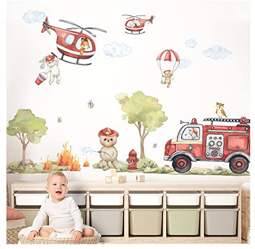 Little Deco Wandsticker Feuerwehr Set Wandtattoo Kinderzimmer Tiere Bäume Babyzimmer Wandaufkleber Wolken Feuer Wanddeko DL964-2