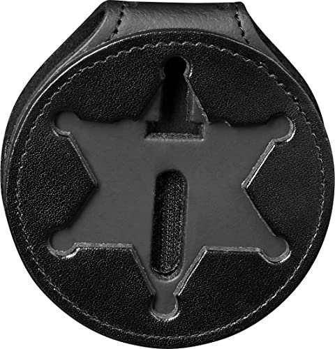 Perfekte Passform 6-Punkt-Stern-Ausweishalter Illinois Sheriff Gürtelclip Halskette Polizei Strafverfolgung schwarzes Leder (Ausschnitt 229)