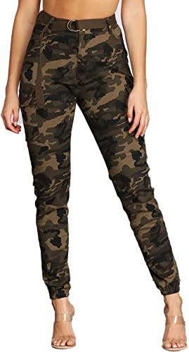 CaniBtr Womens Camo Cargo Pants Joggers with Pocket High Waisted Casual Slim Hiking Sweatpants Army Combat Camouflage Trousers S