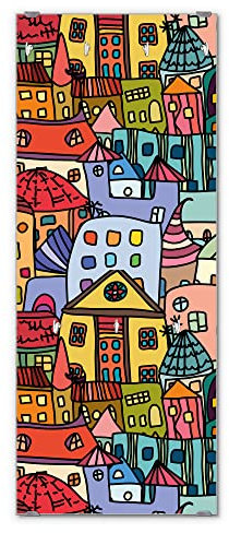 banjado® Wandgarderobe aus Echtglas/Design Garderobe 50 x 125 cm groß/Flurgarderobe mit 7 Haken/Beschreibbares Garderobenpaneel Motiv Funky Town