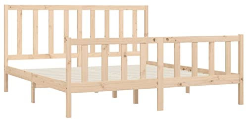 Tidyard Doppelbett Seniorenbett Holz Bettgestelle,Polsterbett Holzbetten Bettrahmen für Kinderzimmer Gästezimmer Schlafzimmerbett Rahmenbettgestell 200 x 200 cm (B x L),Massives Kiefernholz