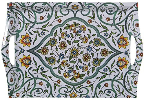 Bandeja Rectangular de melamina con Asas y Dibujo arabesco tamaño Grande 5x31x44 cm