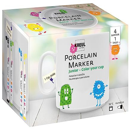 KREUL 16351 - Porcelain Marker Junior Set Color your cup, Komplettset mit Tasse und KREUL Porcelain Marker für monstermäßigen Porzellan-Malspaß für Kinder