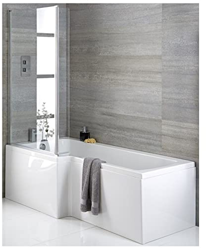 MILANO White 1500 x 850mm Left Hand Square Shower Bath Chrome Screen