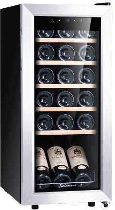 Kalamera KRC-51FCSS Vinoteca, 18 botellas 51 litros nevera pequeña para vino con compresor, zona de enfriamiento 5-18°C, independiente nevera para vino