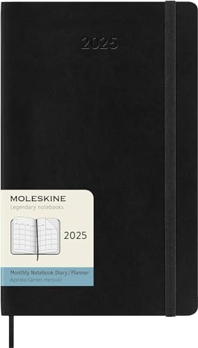 Moleskine Monthly Planner, Agenda Mensual 12 Meses 2025, Tapa Blanda y Cierre Elástico, Color Negro, Formato Grande 13x21 cm