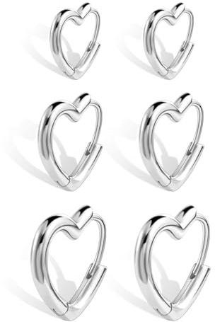 ALEXCRAFT Pendientes Mujer Plata Aros Pequeños 3 Pares Pendientes Corazon Plata Aros Corazon Plata Pendientes Aro Corazon Circonitas