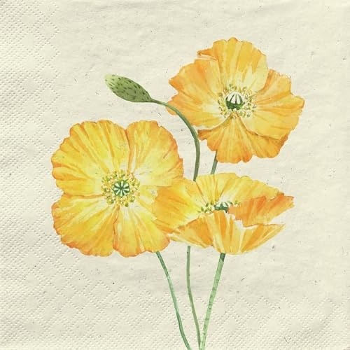 20 Servietten aus Recycling-Papier Blumen Gelbe Mohnblumen als Tischdeko. Papierservietten mit Motiv. Auch für Decoupage und Serviettentechnik 33x33cm
