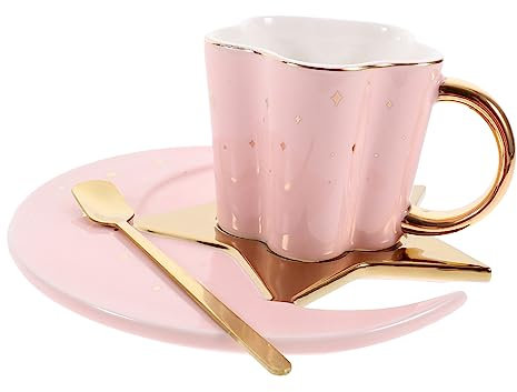 TOPBATHY Tazze Da Caffè Decorative Tazze Da Latte Da Tè Per Ufficio Con Piattino Per Ristorante Manico Comodo Liscio Ceramica