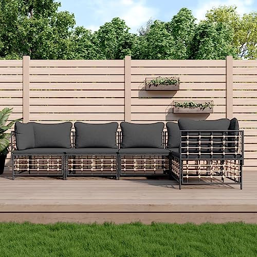 Homgoday 5-TLG. Garten-Lounge-Set mit Kissen Gartenmöbel Set Gartenlounge Sofa Balkon Lounge Sofa Ecksofa Garten Sitzgruppe Balkonmöbel Poly Rattan Anthrazit