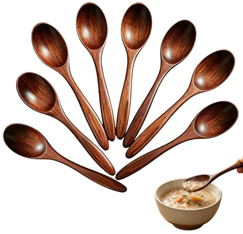 GIONAR 8PCS Petite Cuillere en Bois, Cuillere de Miel, pour Cuisine Remuer | Cuillere a Miel en Bois, Couvert en Bois Reutilisable, Poignée Lisse et Facile à Nettoyer, Ustensiles de Cuisine Pratiques