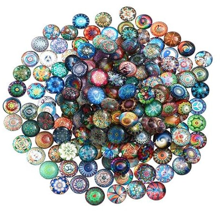 Mosaikfliesen 100 Stück Mosaikfliesen, rundes Glas, Mosaik, Kunsthandwerk, Glas, gemischte Blumen, Glasflicken, DIY-Materialien zur Schmuckherstellung Glasfliesen(Color:12mm)