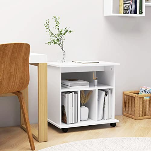 Homgoday Armario con Ruedas Madera contrachapada Blanco 60x45x60 cm Mesa para Impresora con Ruedas Universales Soporte para Impresora Móvil de Madera Carro de Almacenaje