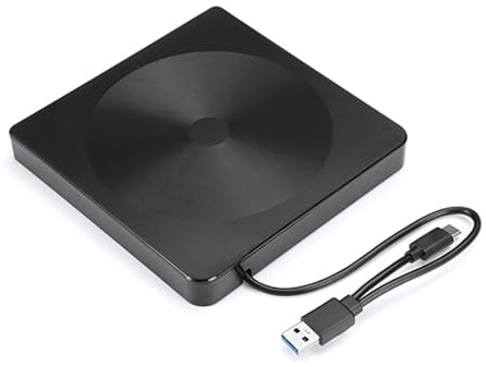 Lecteur DVD externe portable USB 3.0 et USB C 2 interfaces pour transfert de données rapide pour PC et ordinateur portable