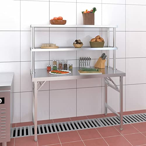 Homgoday Tavolo Lavoro Cucina con Ripiano 120x60x145 cm Acciaio Inox, Arredo Tavolino da Giardino, Tavolo da Esterno, Tavolo da Terrazzo, Tavolo da Pranzo, Tavolo da Cucina Tavolo da Esterno