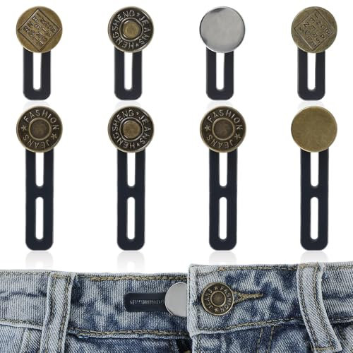 JJUNW 8 Stück Hosenbunderweiterung Knopf, Elastischen Hosenknopf Verlängerung 2 Größen Silikon Taille Extender Metall Hosen Expander Button für Herren Damen Hosen Jeans Kleider